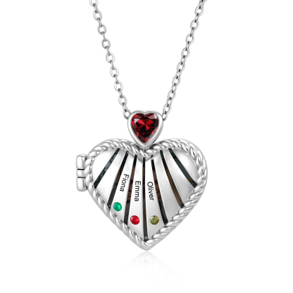 Personalized Heart Locket Birthstone Photo Necklace Custom with 1-6 Names Birthstones