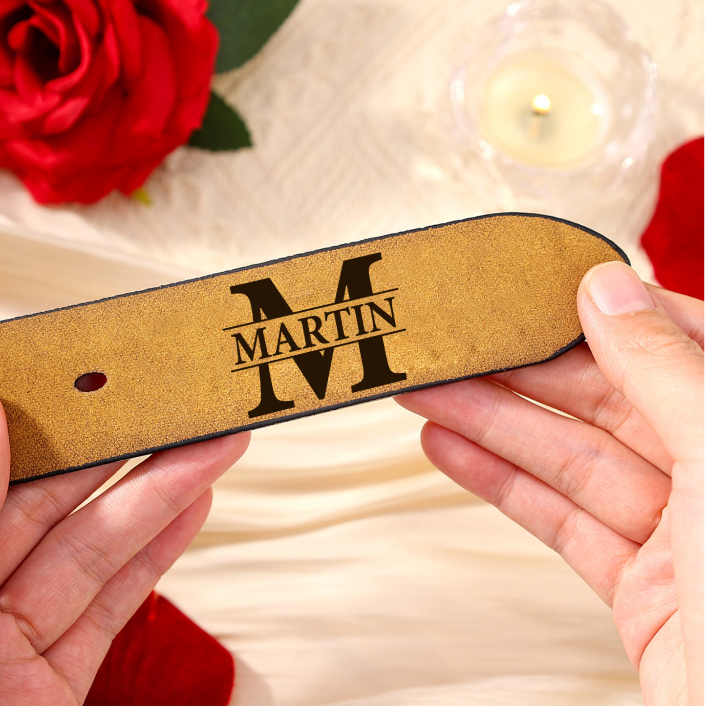 Personalized Leather Belt For Men Custom Initial And Name Engraved Pattern