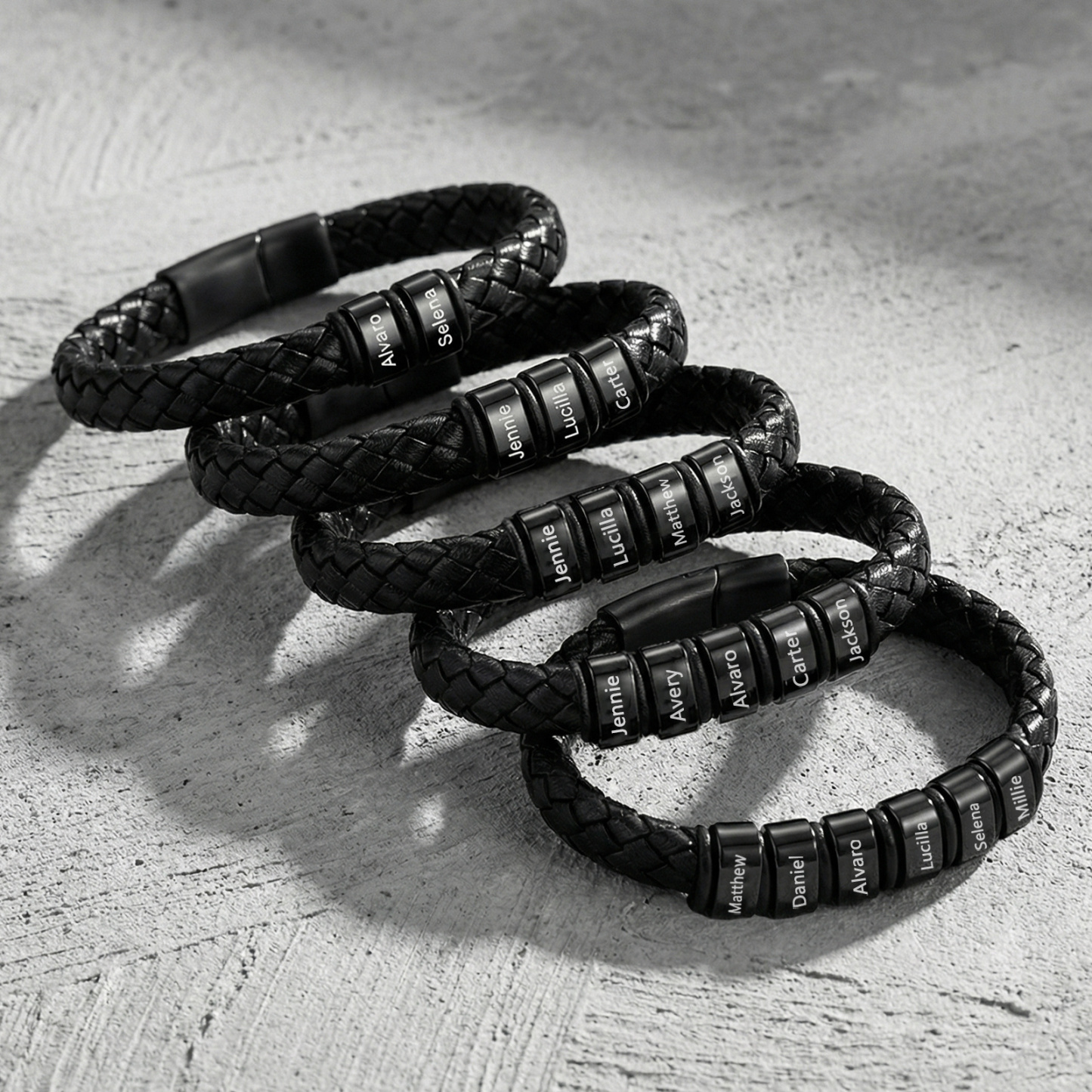 Personalized Leather Braided Bracelet Custom with 2-6 Name Beads