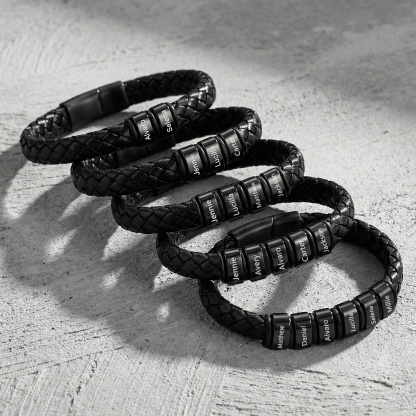 Personalized Leather Braided Bracelet Custom with 2-6 Name Beads