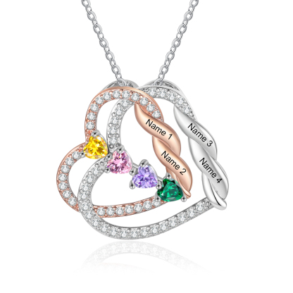 Personalized Heart-to-Heart Birthstone Necklace with Names – Custom Diamond Pendant Gift | Jessemade