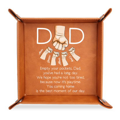 Personalized Leather Valet Tray For Dad Engraved With 1–6 Names And Fist Bumps Design