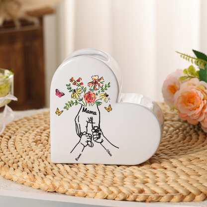 Personalized Ceramic Heart Vase with Custom Text and 2–8 Children’s Names, Gift for Mom or Grandma, Mother’s Day and Birthday Gift for Mom | Jessemade