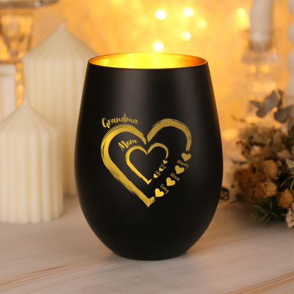 Personalized Glass Candle Holder Heart Print Custom With 2–18 Names Family Gift For Grandma Or Mom