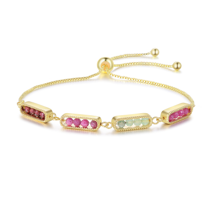 Personalized Bar Bracelet With Birthstone Adjustable Minimalist Design for Women