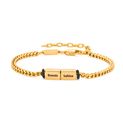 Personalized Men’s Bracelet with 2 to 5 Names, Gold-Tone Cuban Link Bracelet, Gift for Men, Personalized Gift for Him, Father’s Day and Anniversary Gift for Dad, Husband, Grandpa | Jessemade