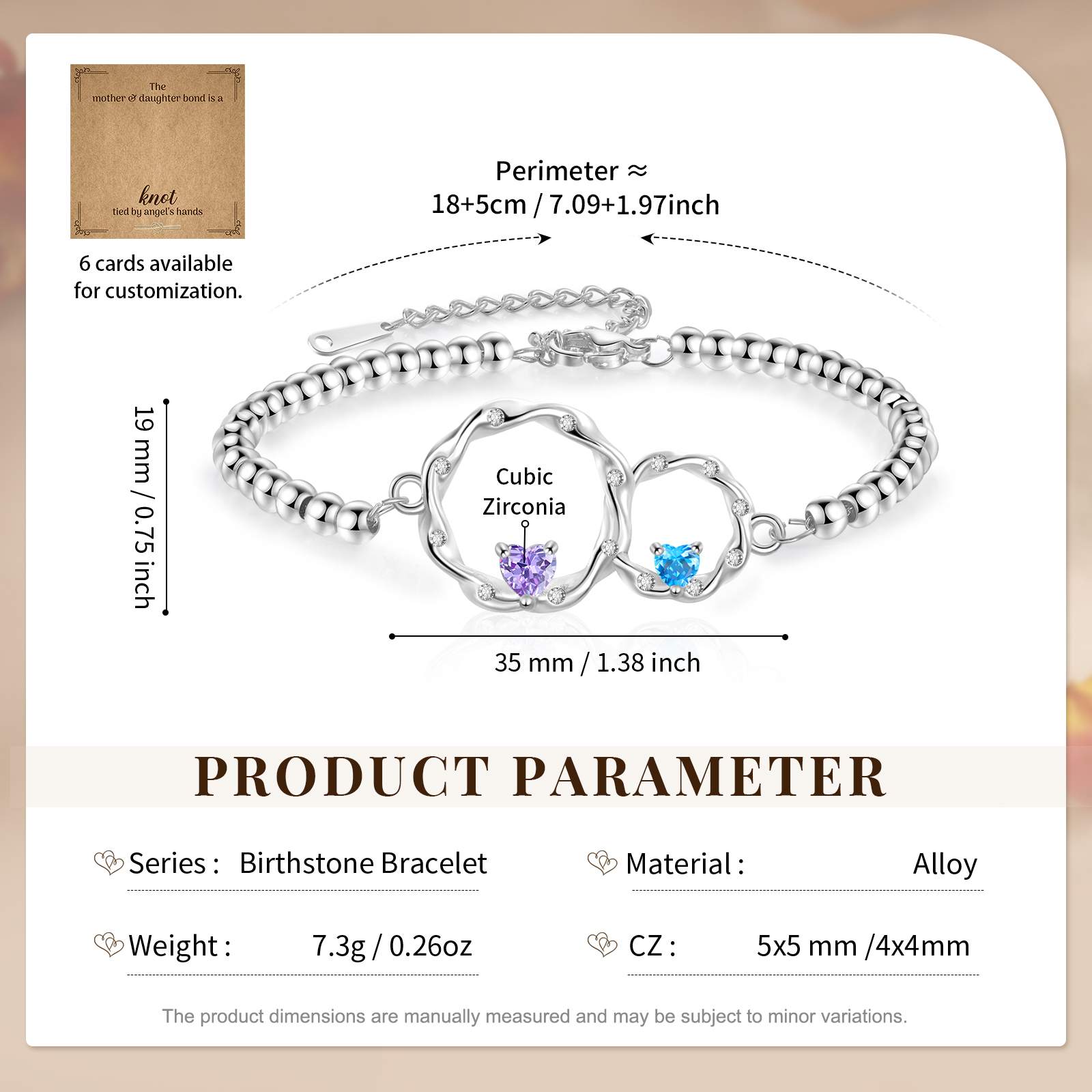 Personalized Mother Daughter Linked Circle Bracelet Custom with 2 Birthstones