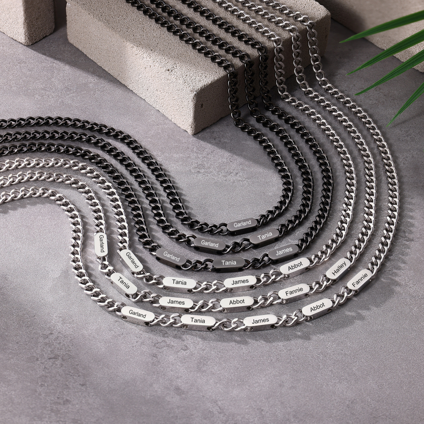 Personalized Men’s Stainless Steel Necklace Custom With 1-6 Engraved Names Gift For Dad Husband