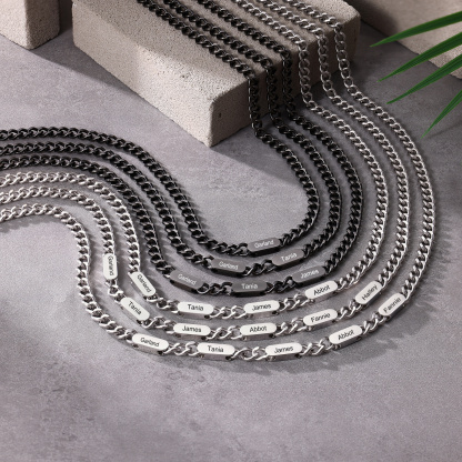 Personalized Men’s Stainless Steel Necklace Custom With 1-6 Engraved Names Gift For Dad Husband