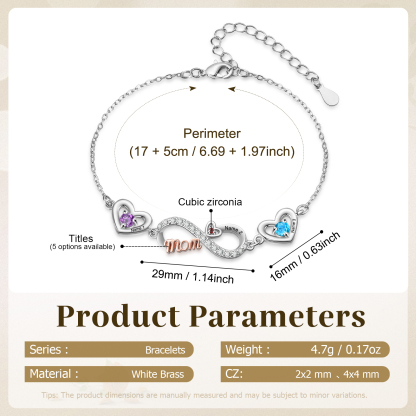 Personalized Infinity Heart Bracelet Mom Birthstones Bracelet Customized With 2–6 Names