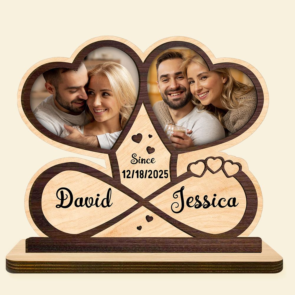 Personalized Wooden Plaque with Photos, First Names, and Date – Romantic Decor for Couples