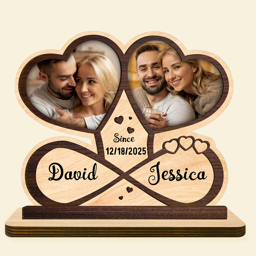 Personalized Wooden Plaque with Photos, First Names, and Date – Romantic Decor for Couples