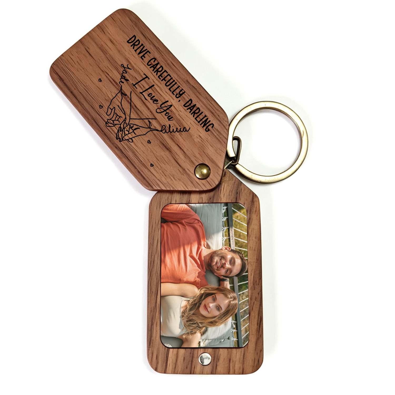 Personalized Wooden Pinky Promise Photo Keychain
