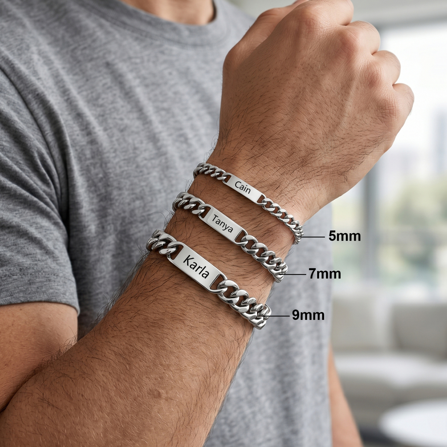 Personalized Cuban Link Bracelet For Men Customized with 2-6 Name Stainless Steel