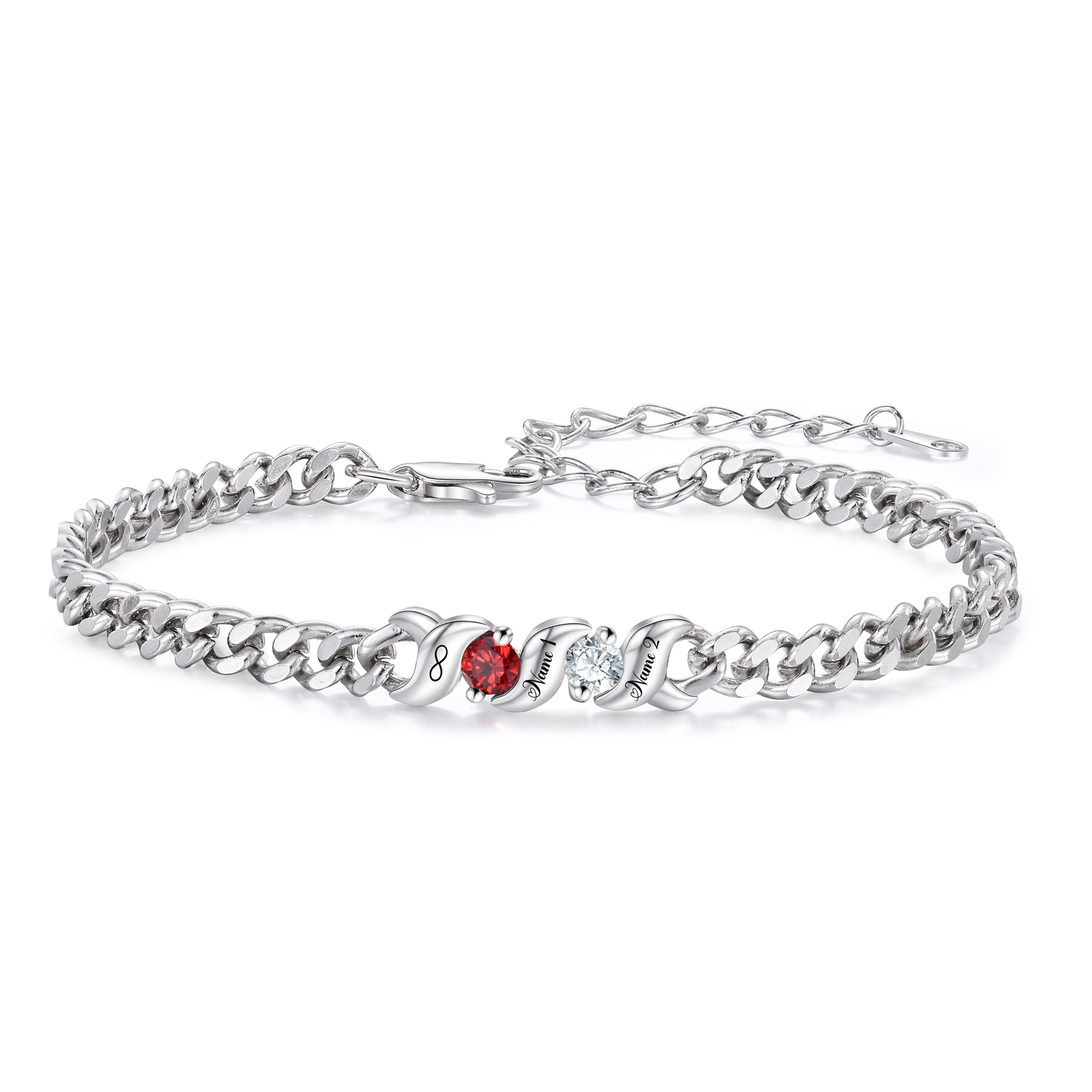 Personalized Cuban Link Bracelet Custom with 1–5 Names and Birthstones