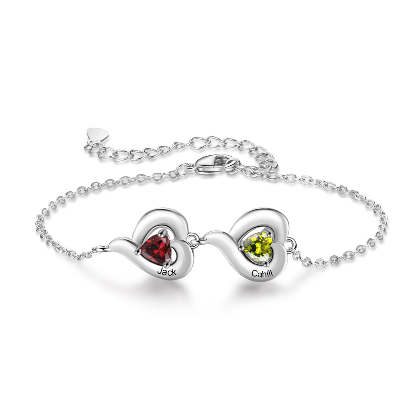 Personalized 1-5 Names Adjustable Heart Birthstone Bracelet | Jessemade