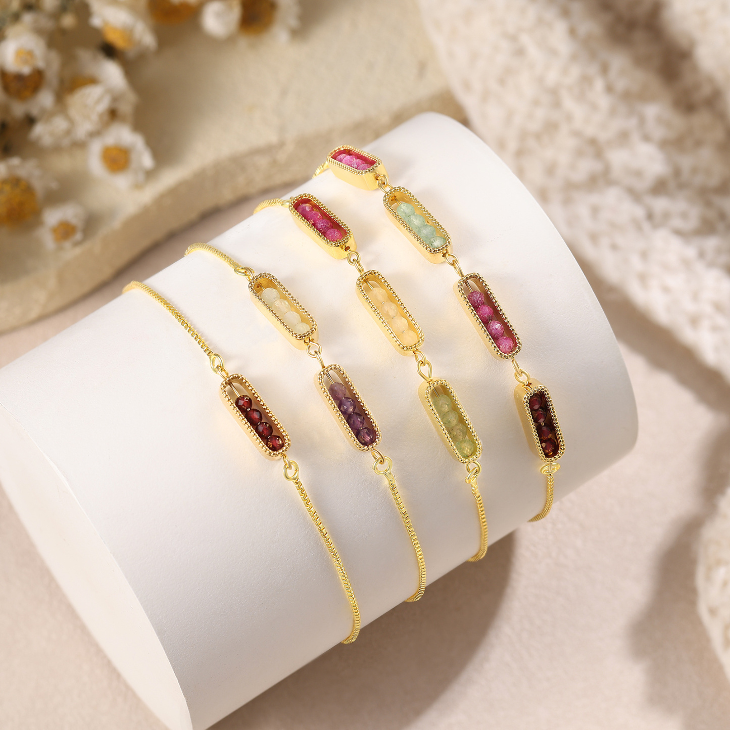 Personalized Bar Bracelet With Birthstone Adjustable Minimalist Design for Women