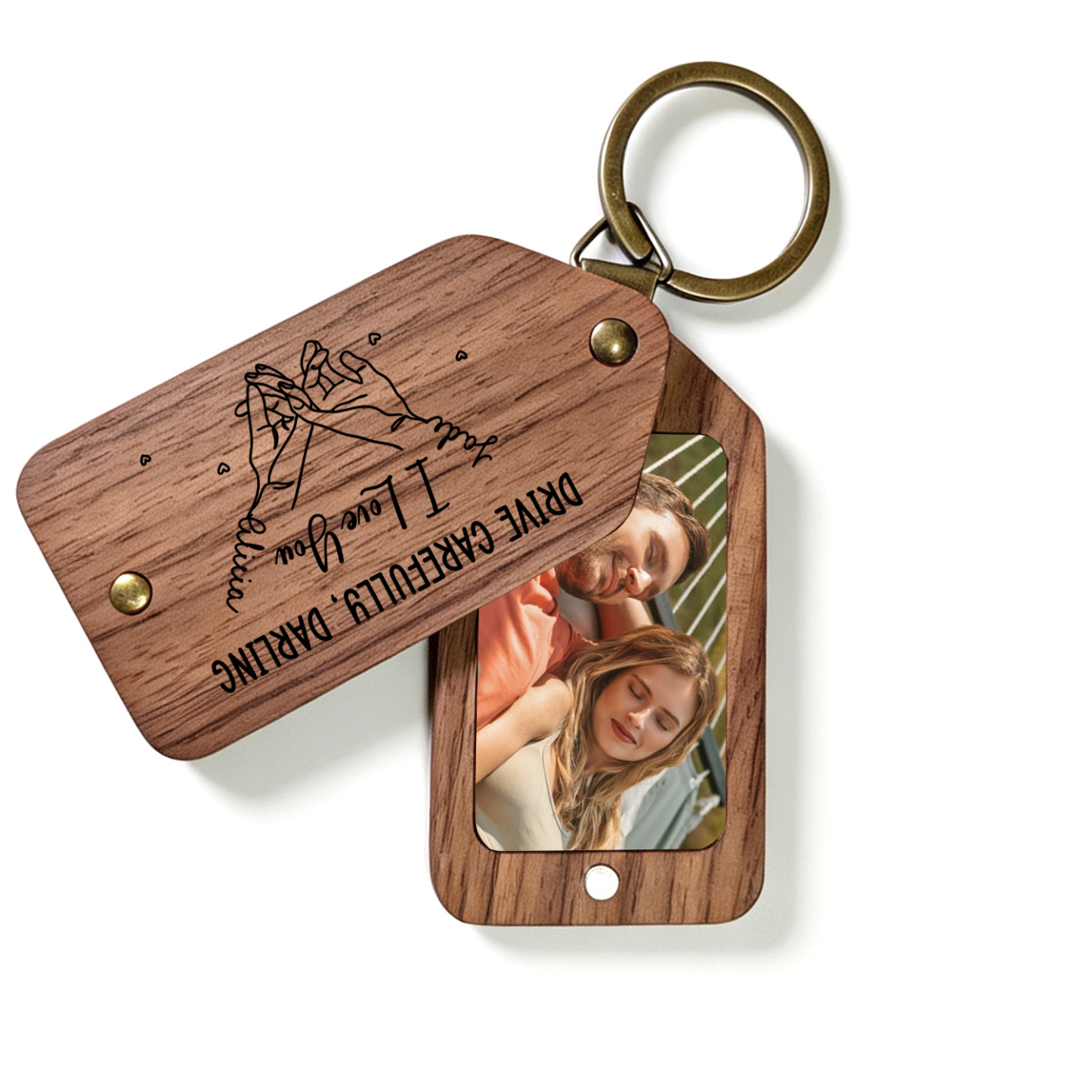 Personalized Wooden Pinky Promise Photo Keychain