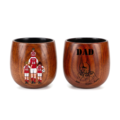 Personalized Wooden Whiskey Tumbler Cup for Dad Customized with 1–5 Kids Names Football Family