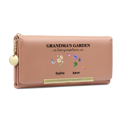 Grandparents Day Grandma Wallet Custom 1-6 Birth Flowers Names Mother’s Day Gift | Jessemade