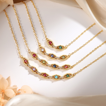 Personalized 2–5 Birthstones Gold Chain Necklace for Women