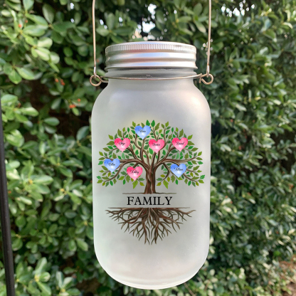 Personalized Solar Glass Bottle Mason Jar Light with family tree – Thank you, Mom