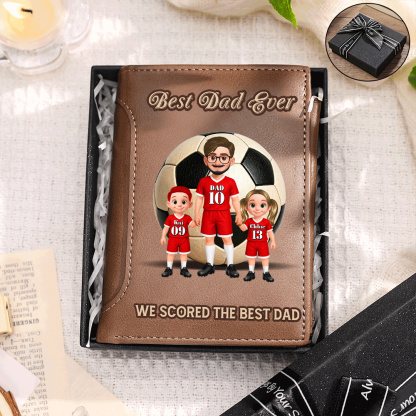 Personalized Leather Wallet for Dad Soccer Team Customized with 1-6 Children