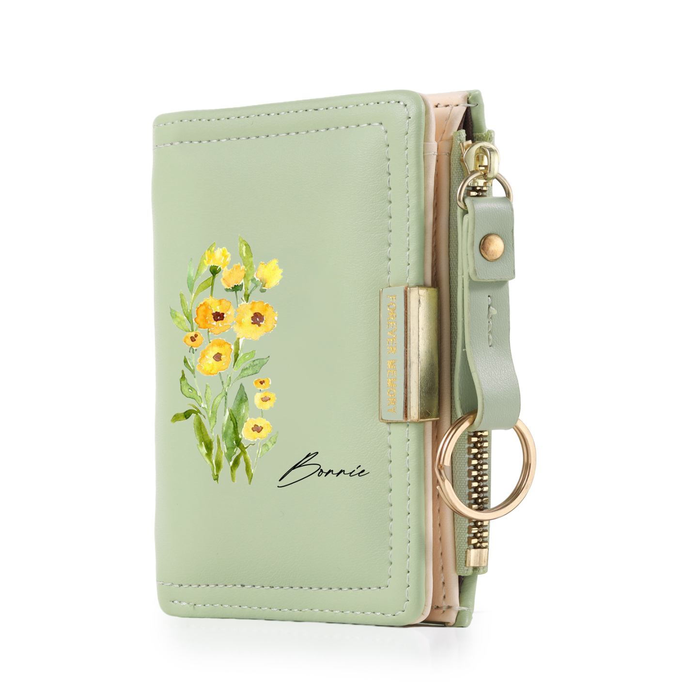 Personalized Women’s Leather Wallet Custom With Name And Birth Flower