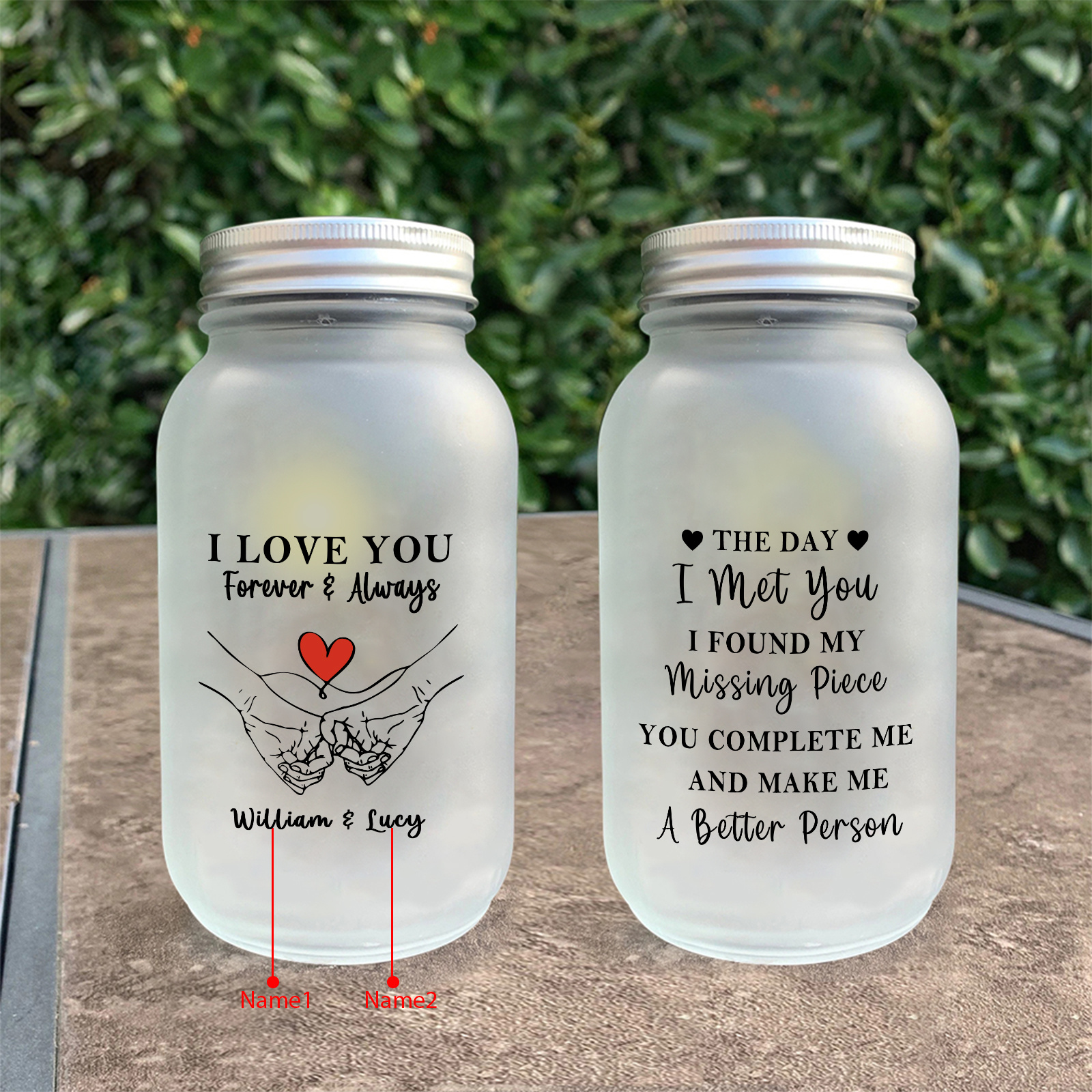 Personalized Solar Mason Jar Light for Couple