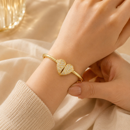 Personalized Angel Wing Heart Photo Cuff Bracelet