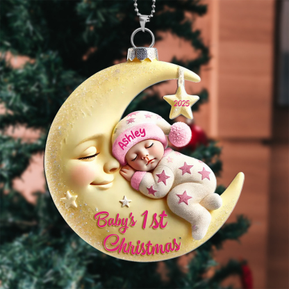 Personalized Baby's 1st Christmas Moon & Stars Ornament