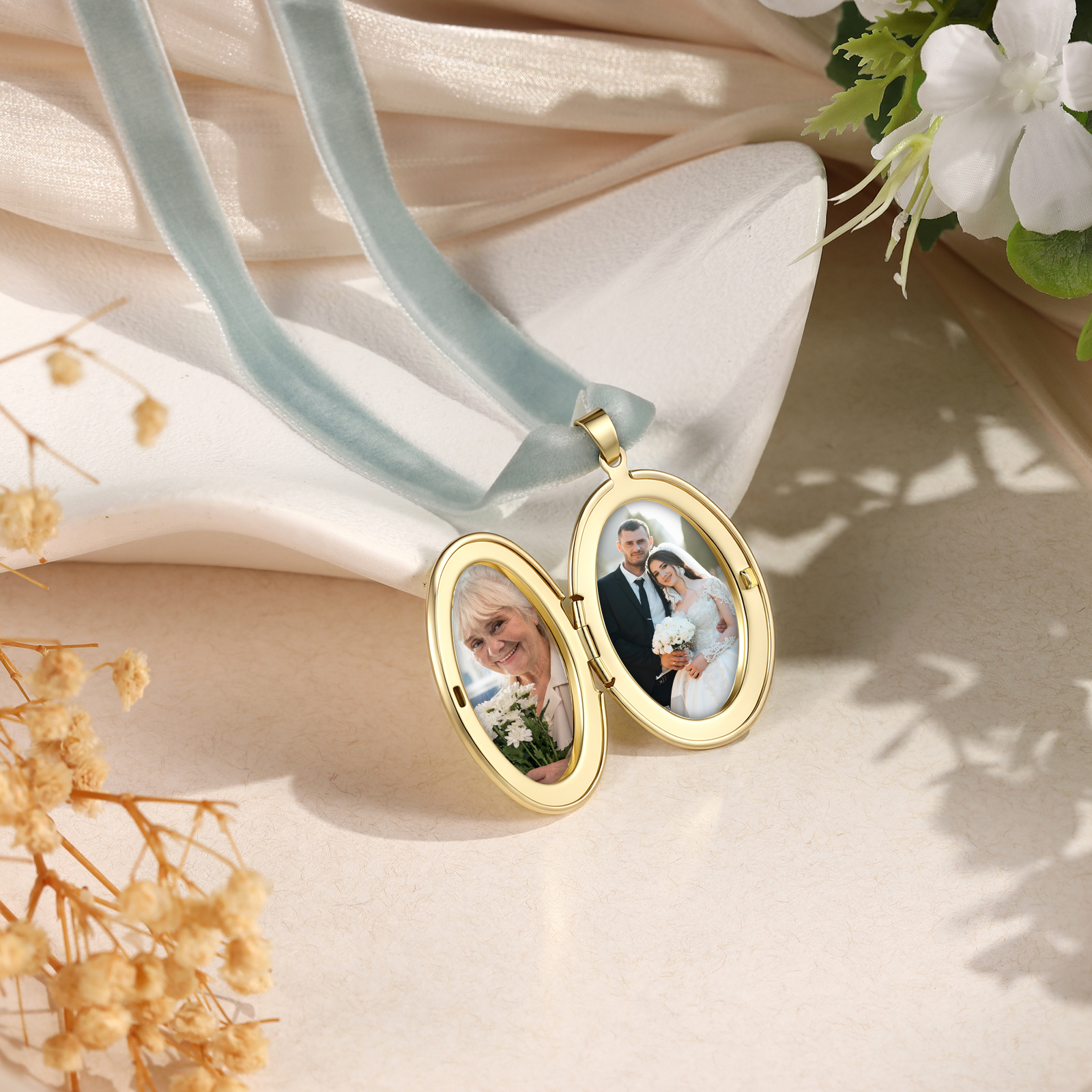 Personalized Photo Bridal Bouquet Charm with Birth Flower and Ribbon Memorial Wedding Keepsake