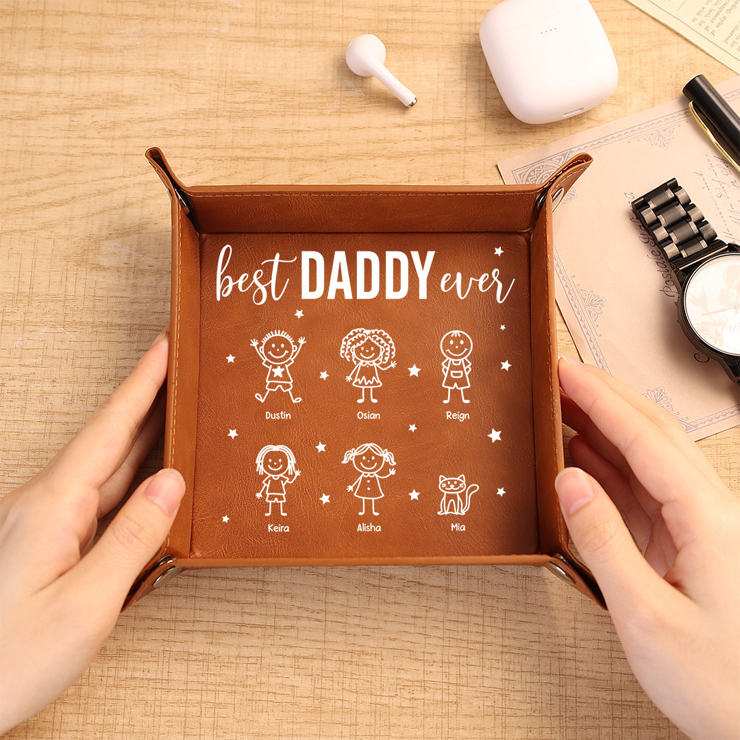 Personalized Leather Valet Tray Customized With 1 To 10 Children’s Names For The World’s Best Dad/Grandpa