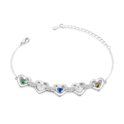 Personalized Linked Hearts Birthstone Bracelet with 1–4 Engraved Names