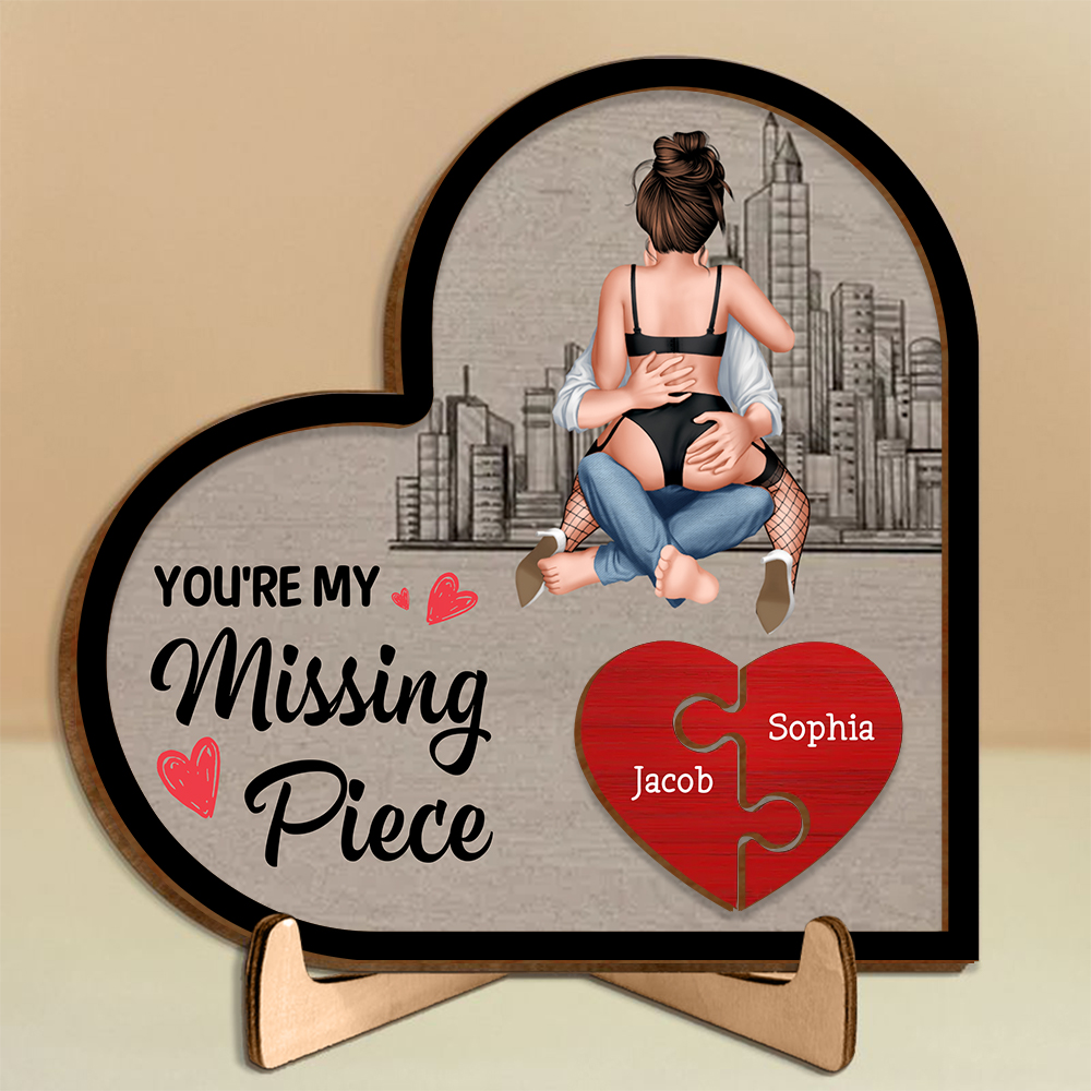 Wooden Heart Puzzle Plaque with Stand for Couples, "You're My Missing Piece"