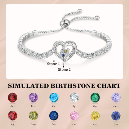 Personalized Diamond Heart Birthstone Tennis Bracelet with 2–5 Custom Names