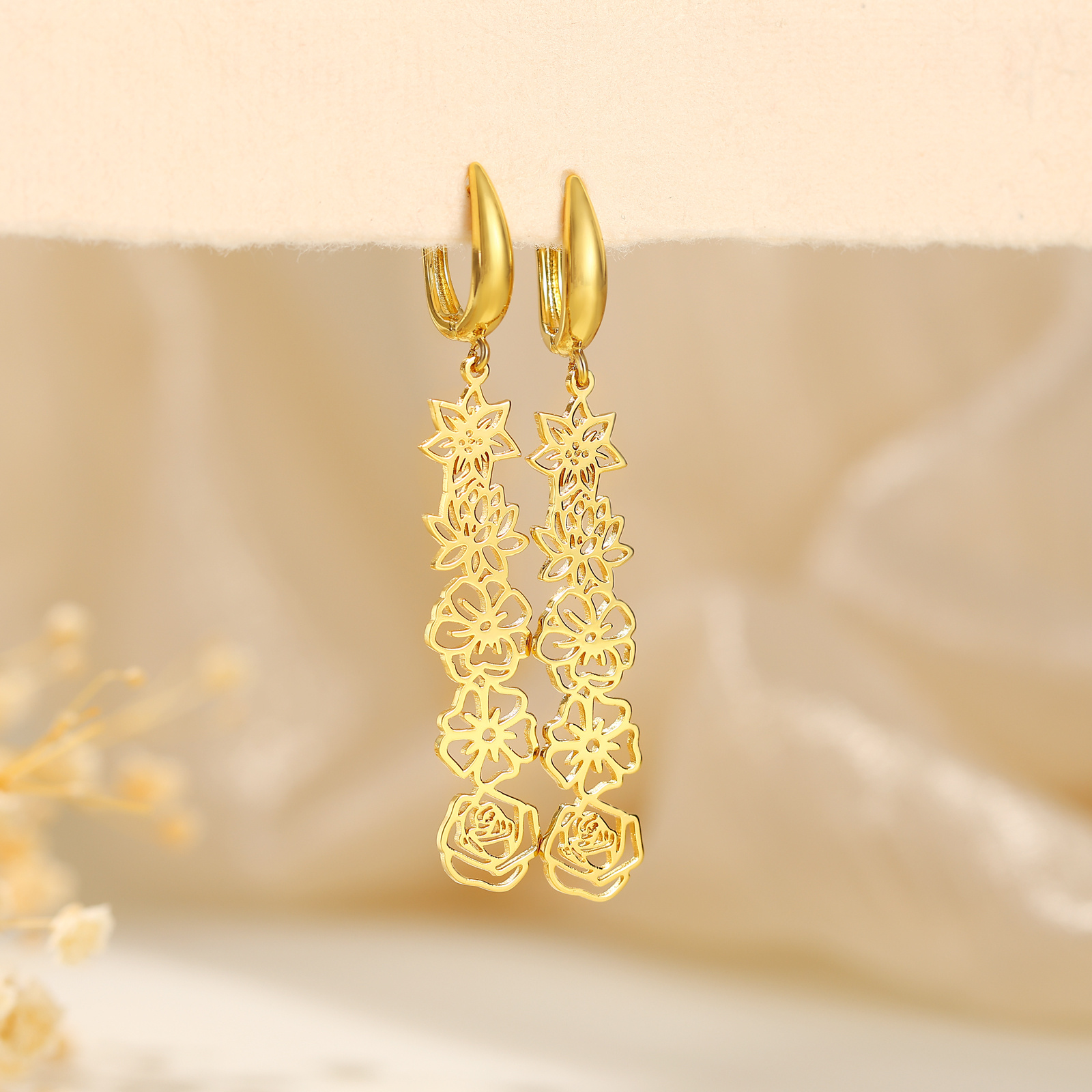 Personalized Birth Flower Earring Floral Dangle Earrings