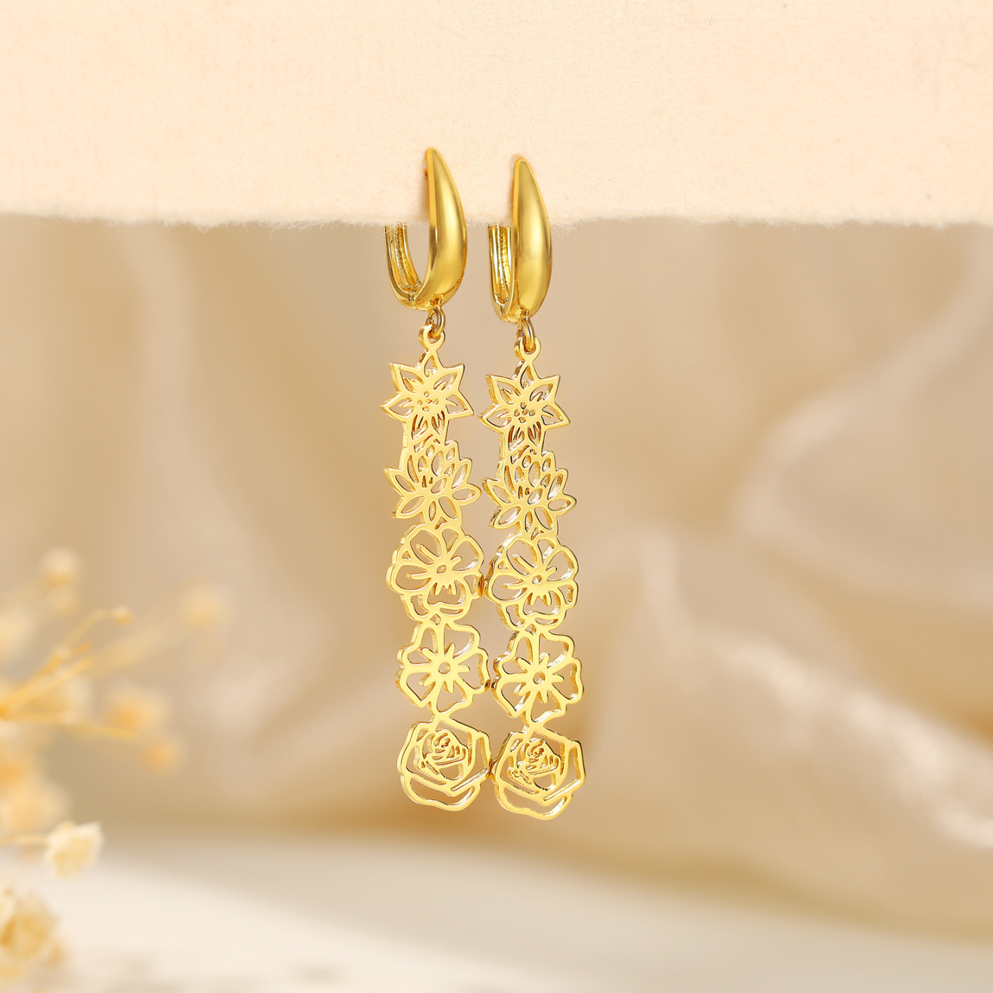 Personalized Birth Flower Earring Floral Dangle Earrings