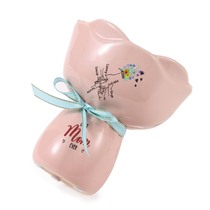 Personalized Ceramic Bouquet Flower Vase with Bow Best Grandma Ever