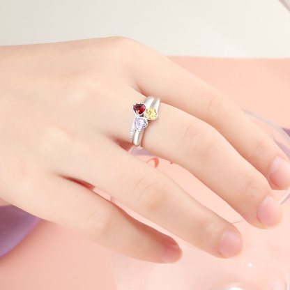 Personalized 3 Birthstones Mothers Ring With Names Gifts For Her S925 Sterling Silver
