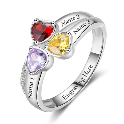 Personalized 3 Birthstones Mothers Ring With Names Gifts For Her S925 Sterling Silver