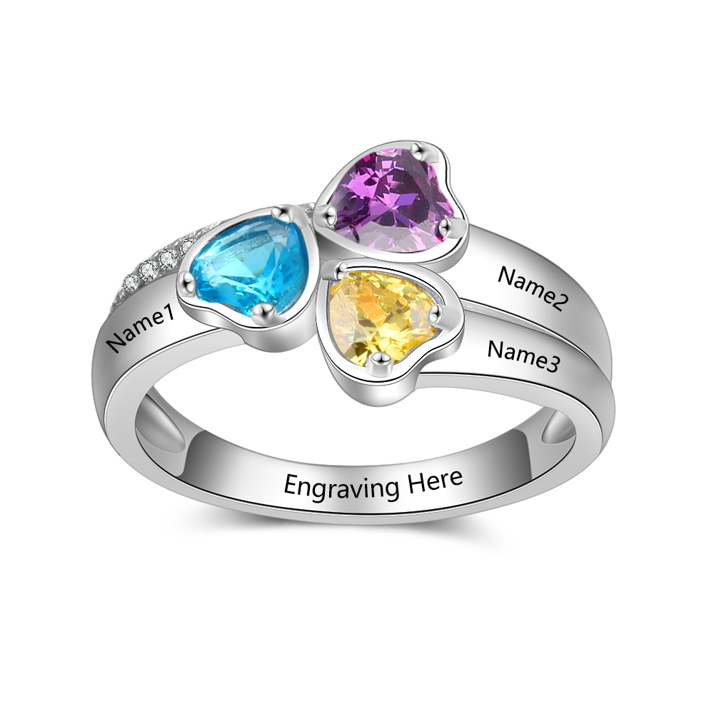 Personalized 3 Birthstones Mothers Ring With Names Gifts For Her S925 Sterling Silver