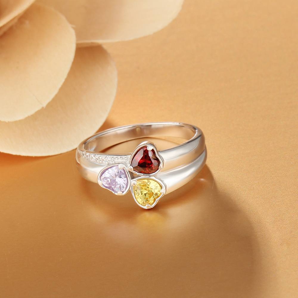 Personalized 3 Birthstones Mothers Ring With Names Gifts For Her S925 Sterling Silver