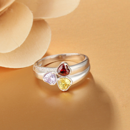 Personalized 3 Birthstones Mothers Ring With Names Gifts For Her S925 Sterling Silver