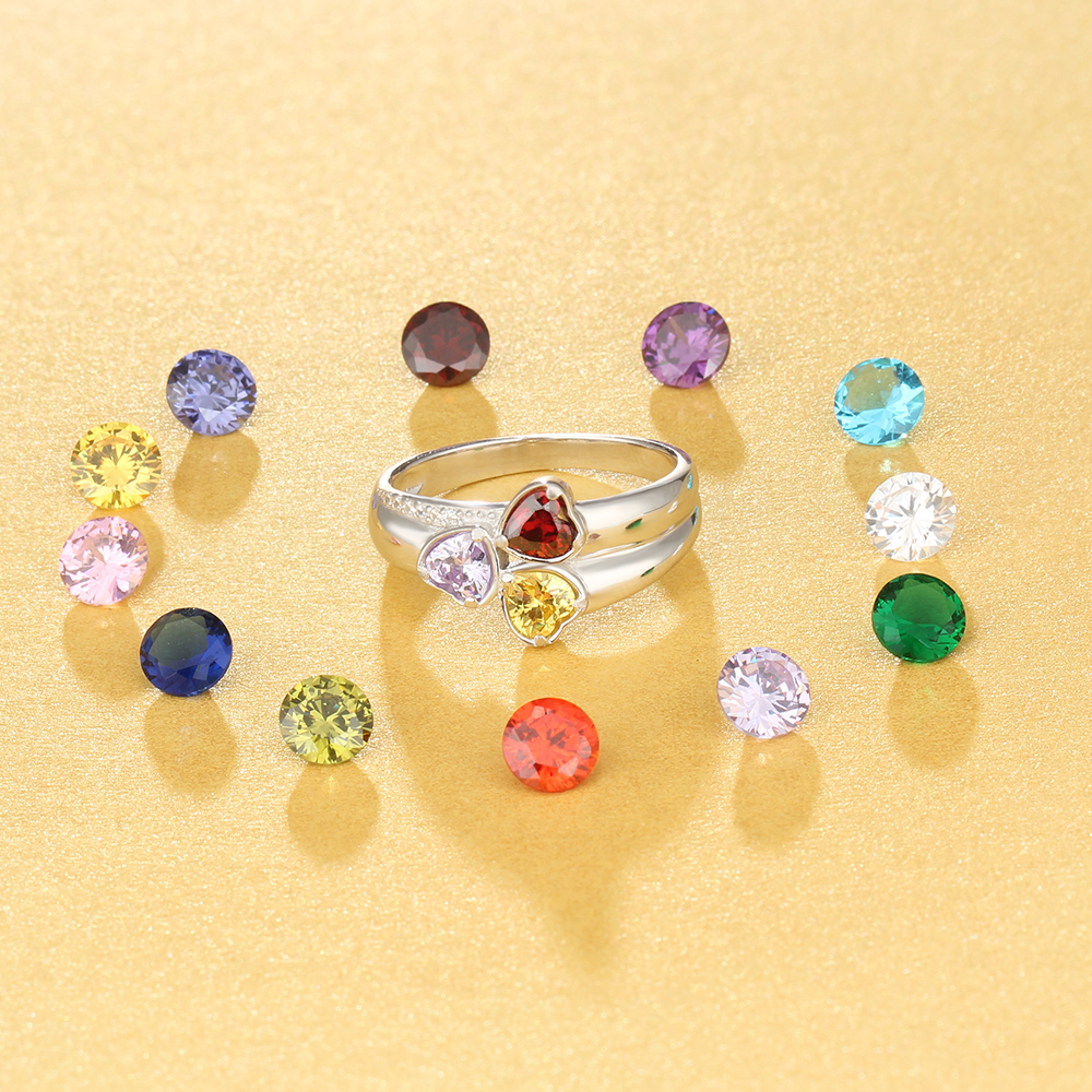 Personalized 3 Birthstones Mothers Ring With Names Gifts For Her S925 Sterling Silver