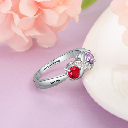 Personalised Birthstone Infinity Ring - Custom 2 Names & Engraving Ring Gifts For Her | Jessmade