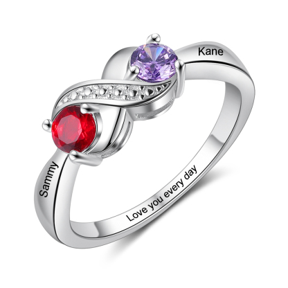 Personalized Birthstone Infinity Ring - Custom 2 Names & Engraving Rin