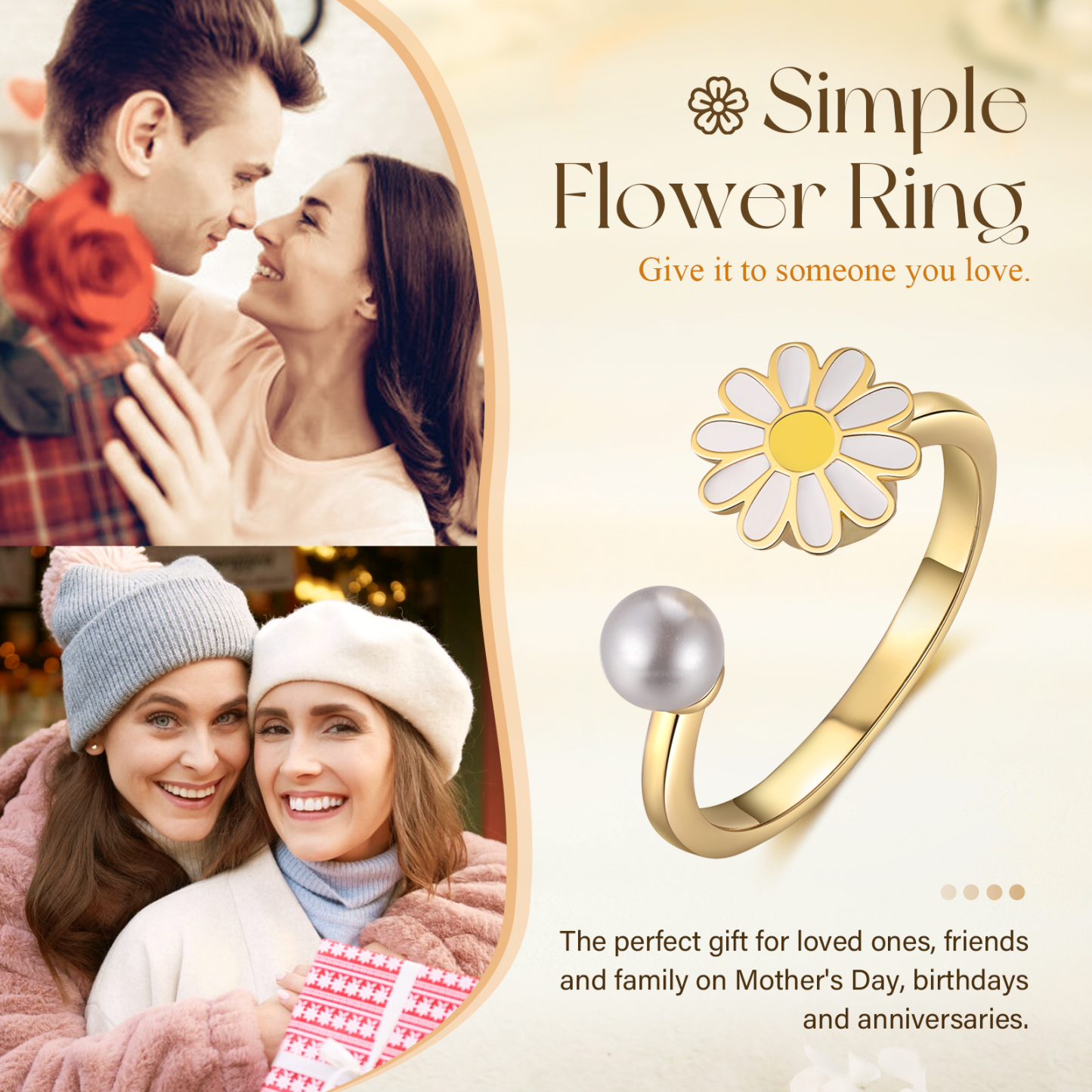 Open Finger Rings Daisy Flower Anxiety Worry Fidget Spinner Ring