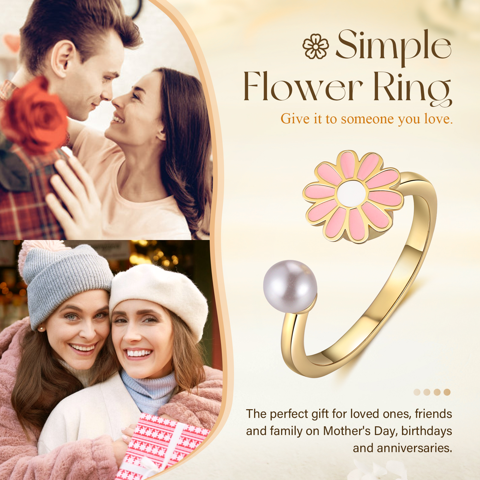 Open Finger Rings Daisy Flower Anxiety Worry Fidget Spinner Ring