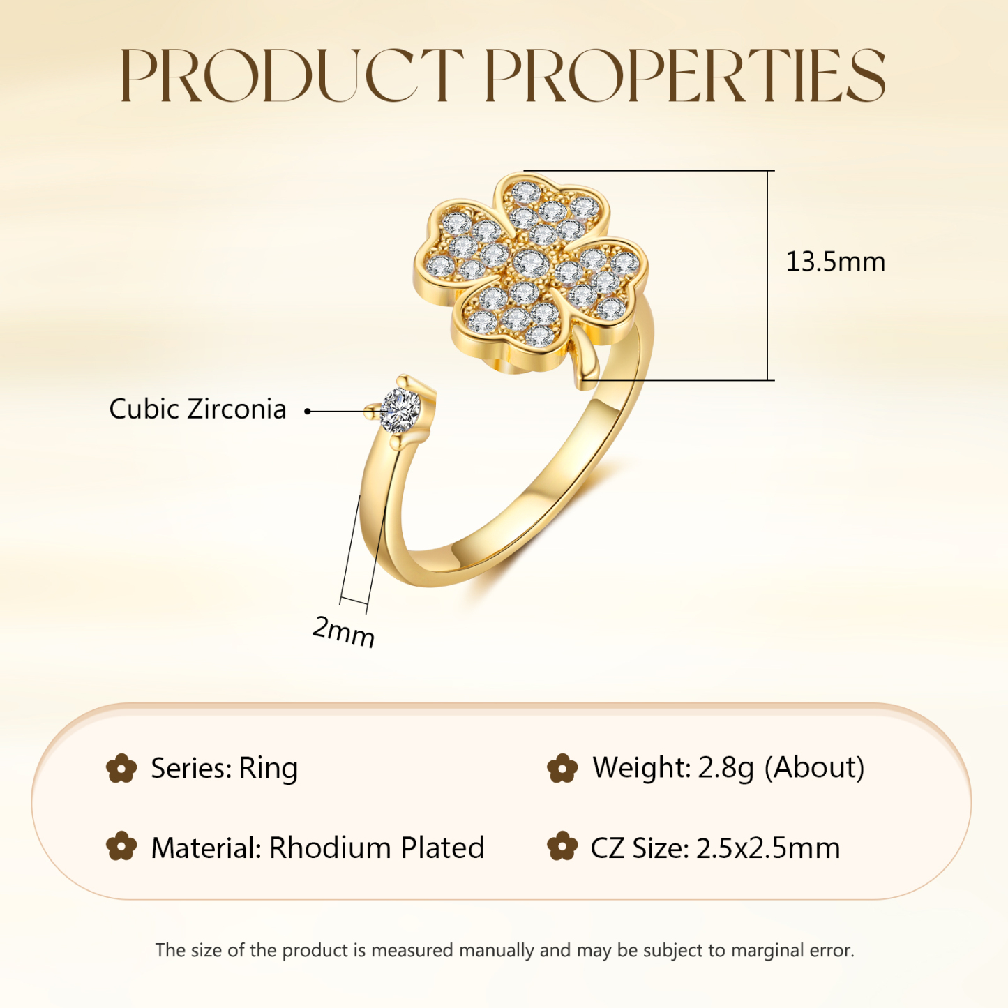 Elegant Clover Cubic Zirconia Adjustable Ring Gift For Women | Jessmade